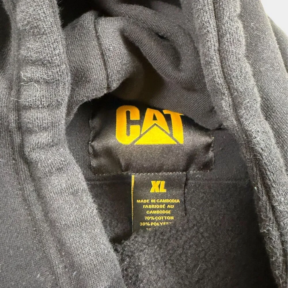 Caterpillar CAT Hoodie Men XL Black Yellow Embroidered Logo Workwear Sweatshirt - Picture 10 of 11